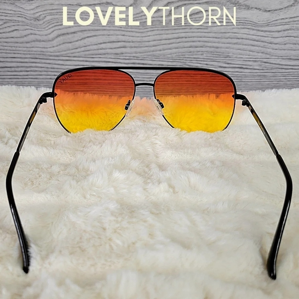 QUAY // ltd ed desi collab oversize black frame orange yellow aviators FLAWED - Picture 8 of 16